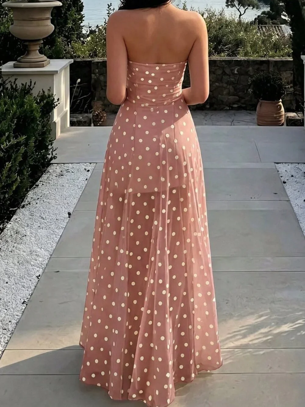 Baby Pink Casual Women's Polka Dot Bandeau Dress